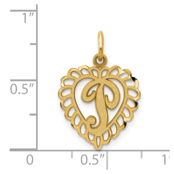 14k Yellow Gold, Grace Collection, Satin Heart Initial P Pendant, 15mm - Picture 4 of 5